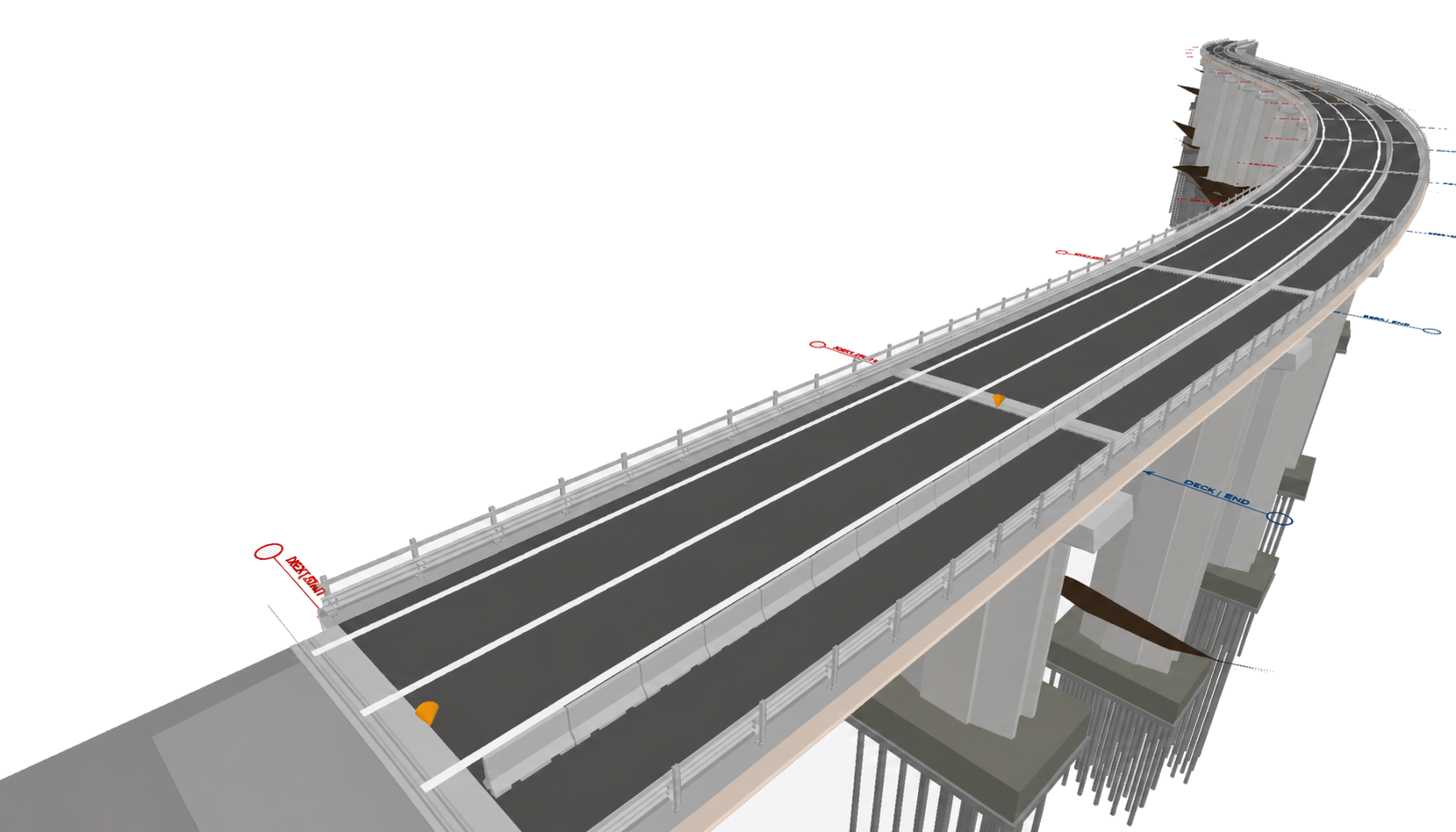 Curved bridge infrastructure BIM model displayed in Power BI